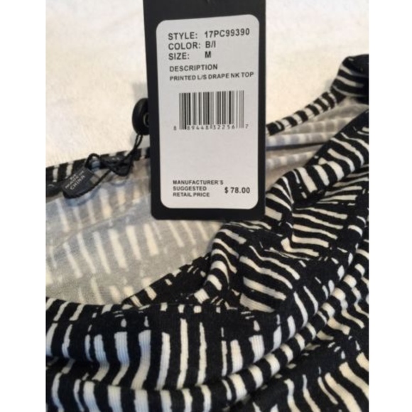 Adriana Papell Rouched Drape Top M Black/White - Picture 3 of 5